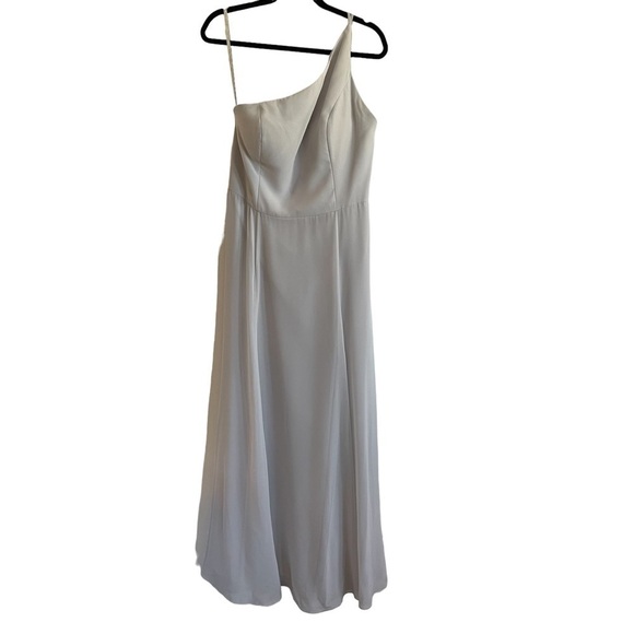 Jenny Yoo Kora Modern One Shoulder Chiffon Dress, Cloud, Size 16 - Picture 3 of 10